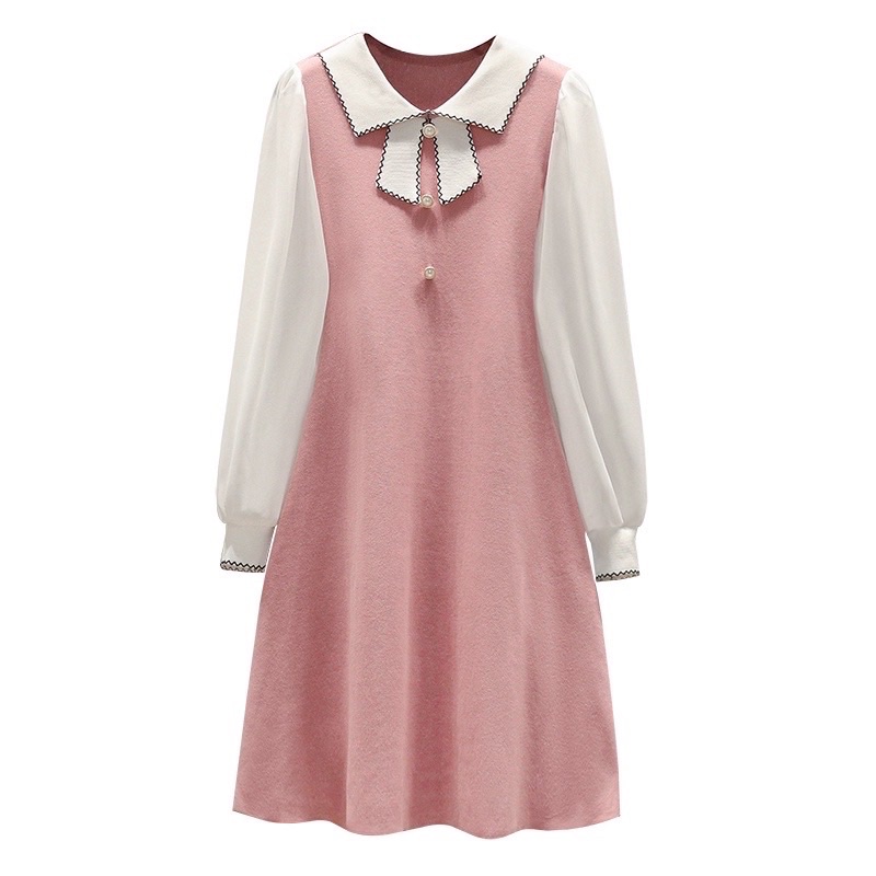 🌸Hàng oder 🌸 Váy đầm bigsize váy len dệt kim tay voan cổ nơ đính cúc Ngọc nữ tính dịu dàng🌸Hàng quảng châu | BigBuy360 - bigbuy360.vn