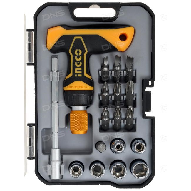 Bộ tua vít tay cầm chữ T 24 chi tiết đa năng INGCO HKSDB0188 đóng mở 2 chiều tự động có nam châm sửa điện thoại máy tính