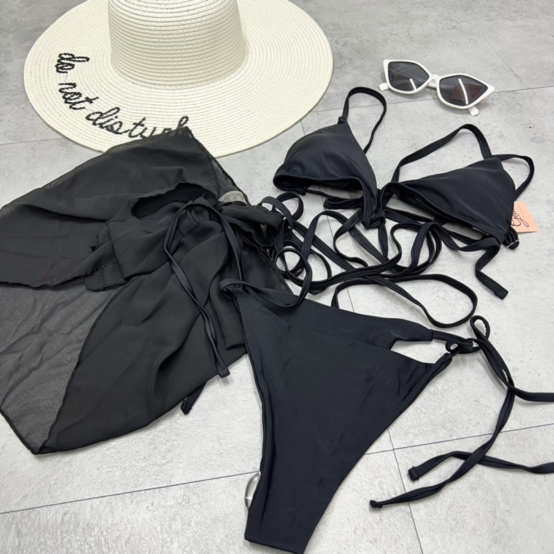 Set đồ bơi bikini 3 món có khăn quấn sang chảnh có ảnh thật