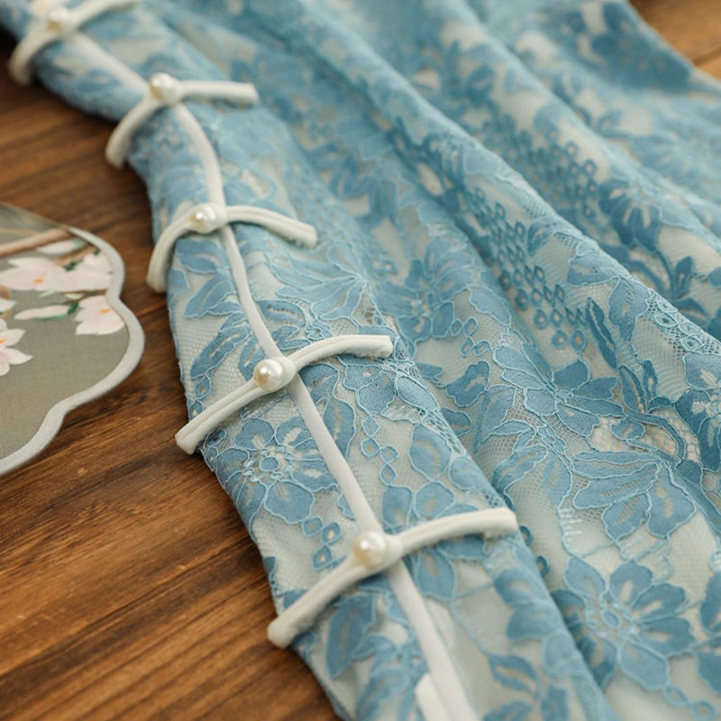 Đầm Sườn Xám Phối Ren Phong Cách Thời Trang retro Trẻ Trung Thanh Lịch