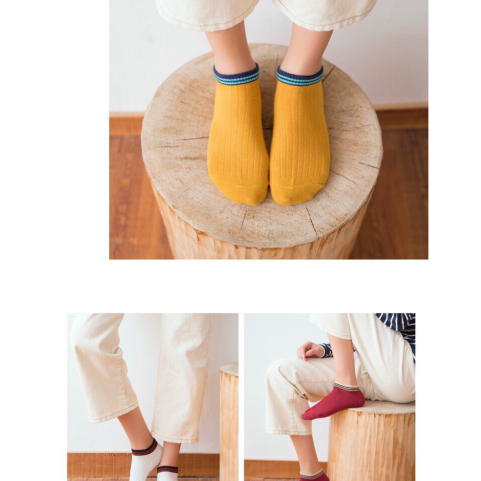 SET TẤT NGẮN CÔ NAM VỚ NGẮN CỔ NỮ BASIC THOẢNG KHÍ MỎNG NHẸ CỔ VIỀN VINTAGE