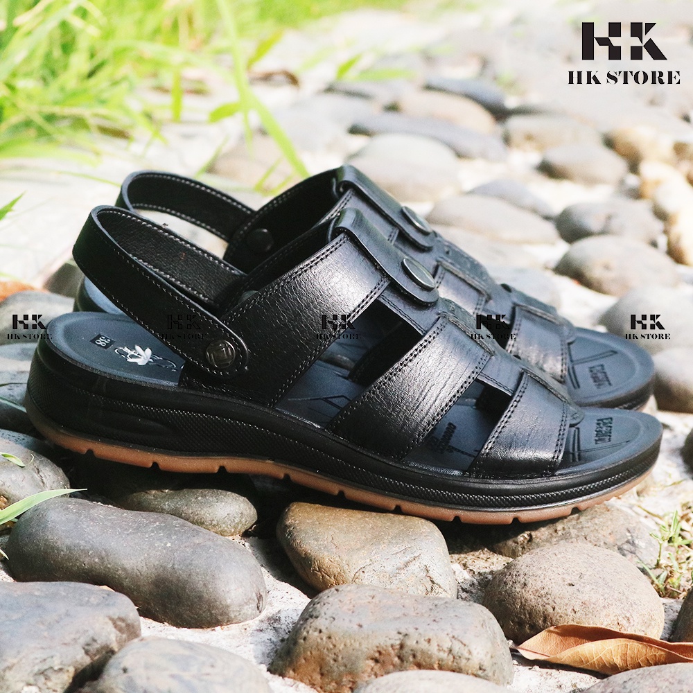 Sandal da bò - dép da bò cao cấp HK.STORE da bò xịn kết hợp đế kếp cao 3,5cm cực đẹp khâu may chân quai công nghệ 2021