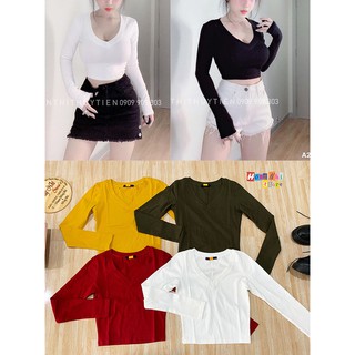 Áo Thun Croptop Body Cổ Tim Tay Ngắn Dáng Ôm Cổ V Ulzzang