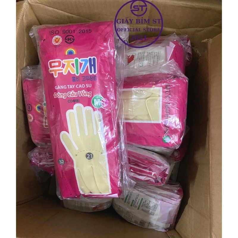 Túi 10 đôi Găng tay cao su Hàn Quốc Cầu vồng đủ size S, M, L (rửa bát, bảo hộ, làm vệ sinh)