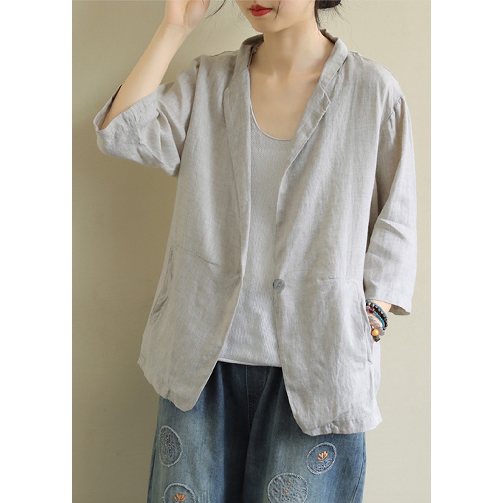 Áo vest blazer linen tay lỡ túi chéo