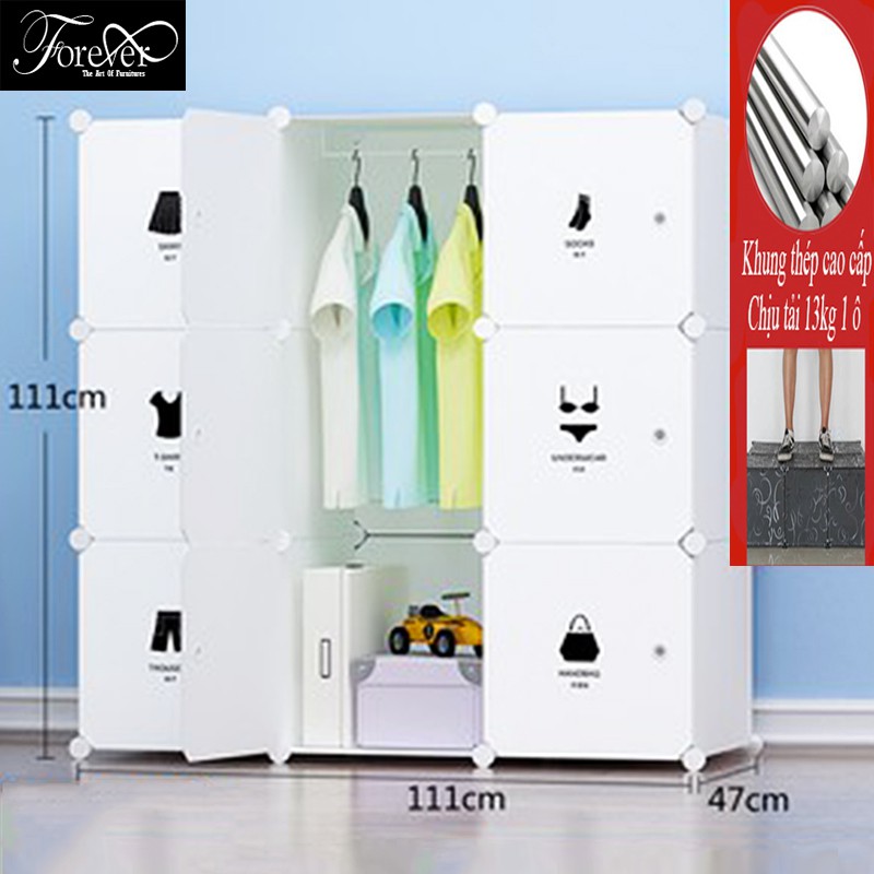 [GIÁ SĂN SALE] Tủ nhựa ghép 9 ô 111*111*47cm màu trắng decal quần áo - Bảo hành 1 năm - Nội Thất Nghệ Thuật Forever