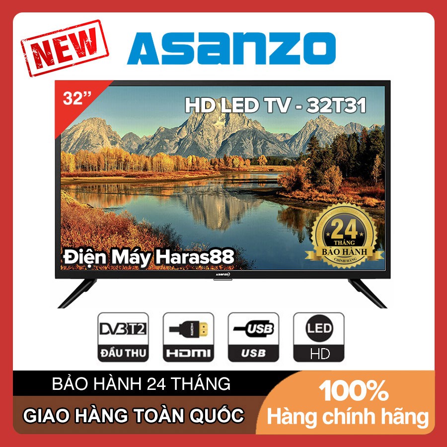 Tivi T2 Asanzo 32 inch 32T31 HD Ready, Tích hợp truyền hình DVB-T2, Tivi giá rẻ - Bảo Hành 2 Năm