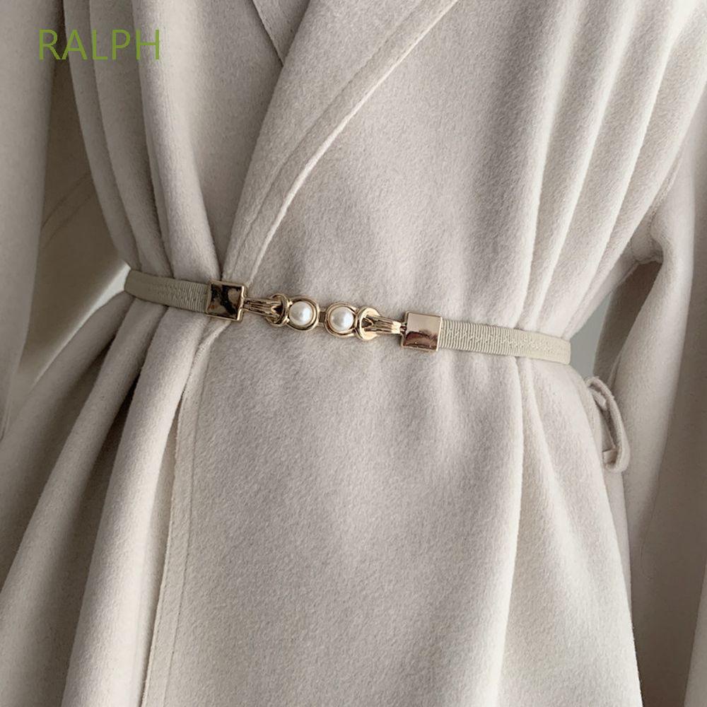 Thắt lưng da mỏng trang trí đầm hai khóa điều chỉnh đính ngọc trai nhân tạo cổ điển đơn giản màu sắc tùy chọn cho nữ