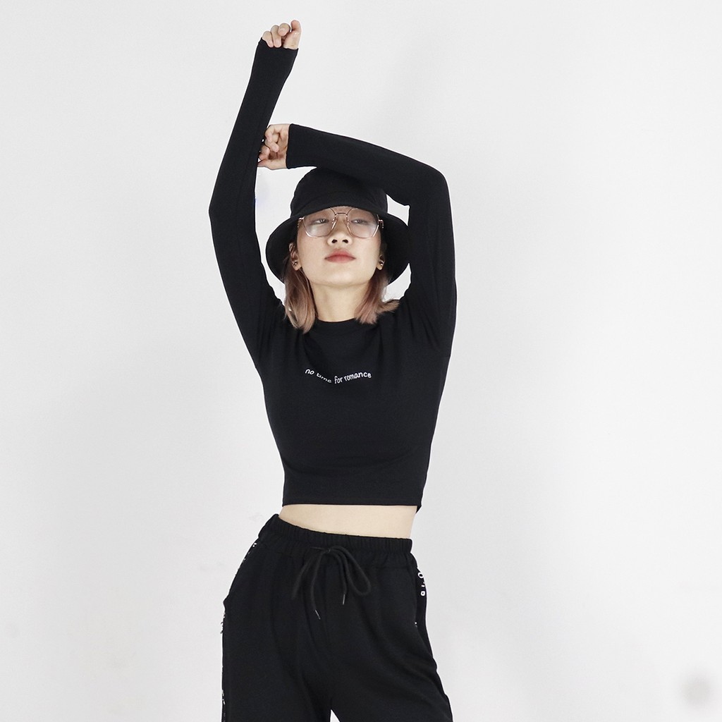 Áo croptop nữ phối tay dài thời trang Miix màu đen - MC006
