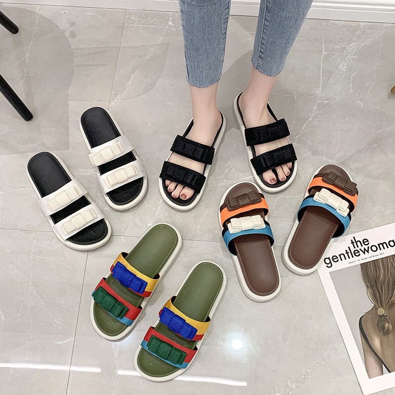 Dép nữ phối màu nổi bật đính nơ siêu xinh | BigBuy360 - bigbuy360.vn