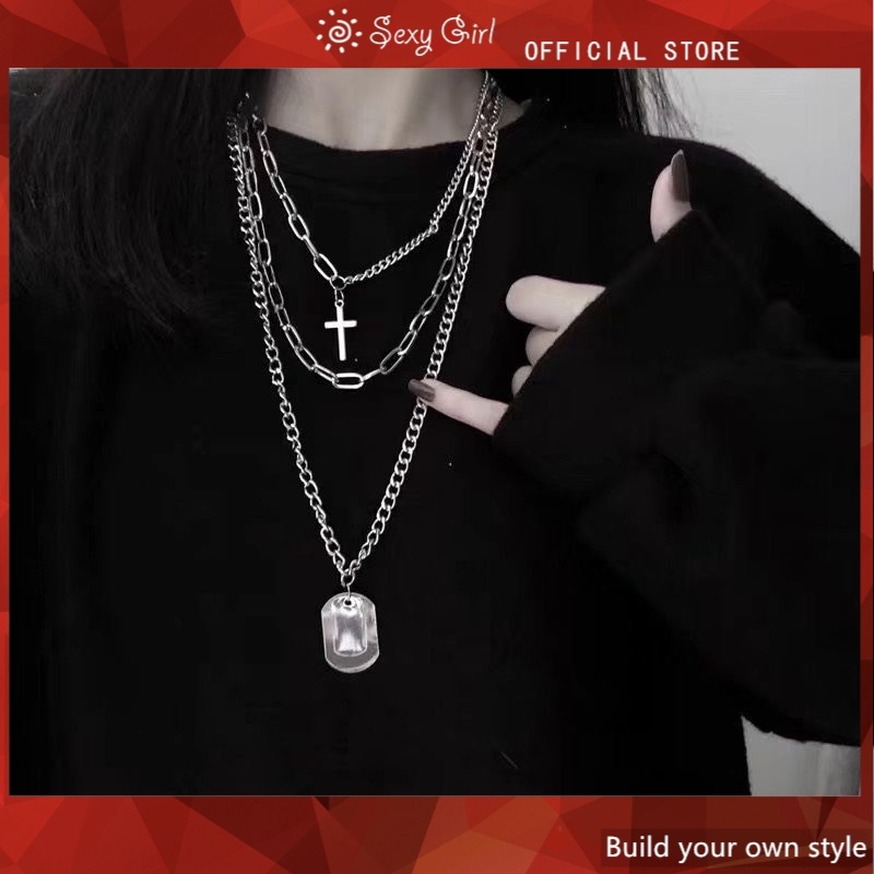 Vòng Cổ Nhiều Lớp Mặt Chữ Thập Phong Cách Hip Hop Thời Trang Cho Nam Và Nữ