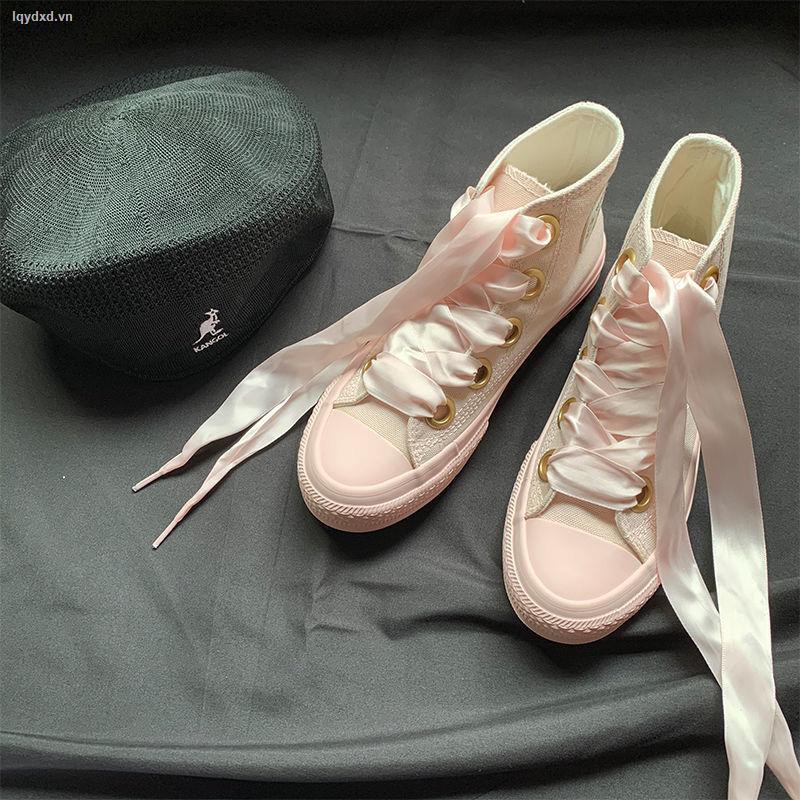 Giày sneaker vải canvas dây buộc ruy băng phong cách Hàn Quốc thời trang 2021 cho nữ