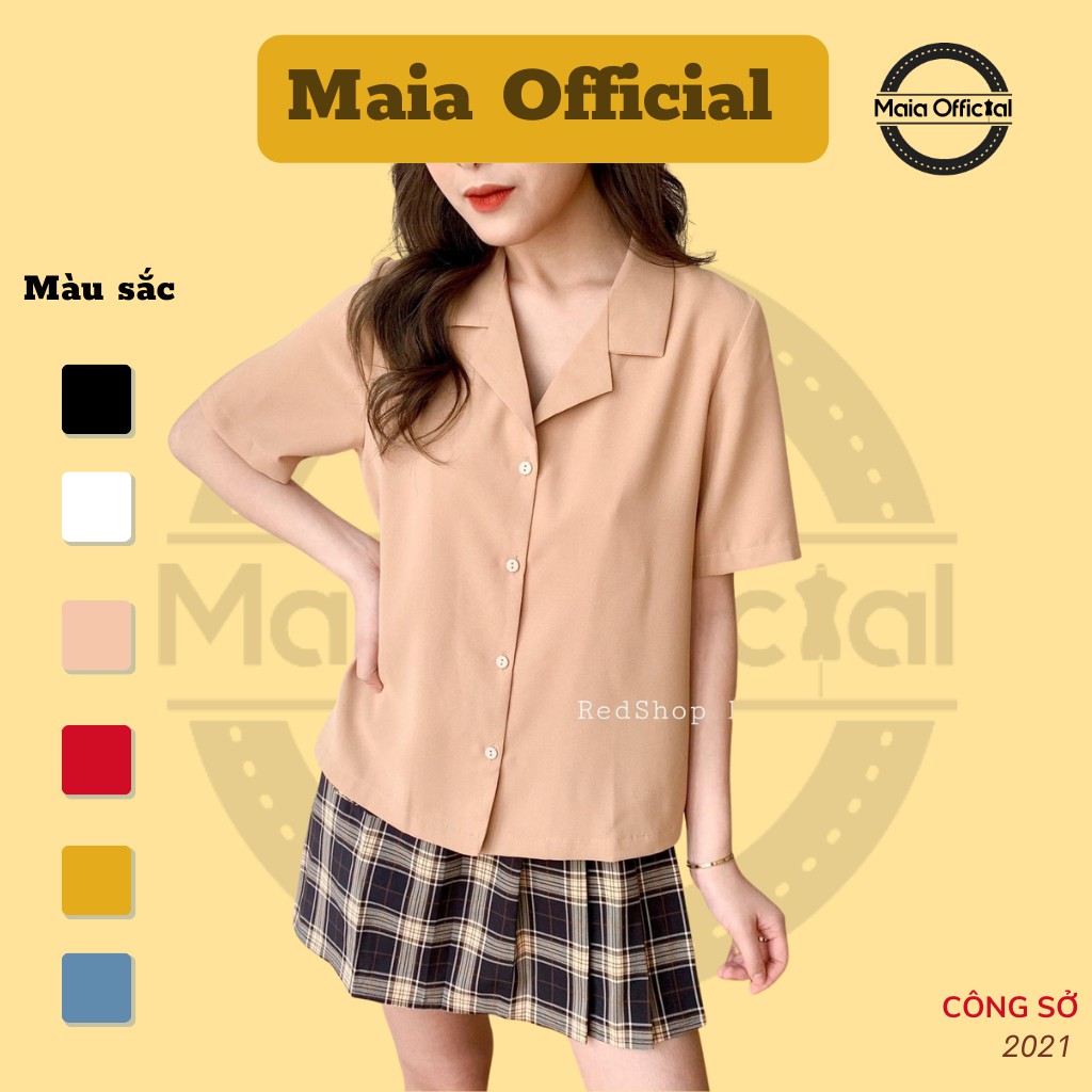 Áo sơ mi công sở cổ Vest Maia Official (5 màu), cộc tay, chất voan lụa hàn, Unisex tinh tế, lịch sự sang trọng | BigBuy360 - bigbuy360.vn