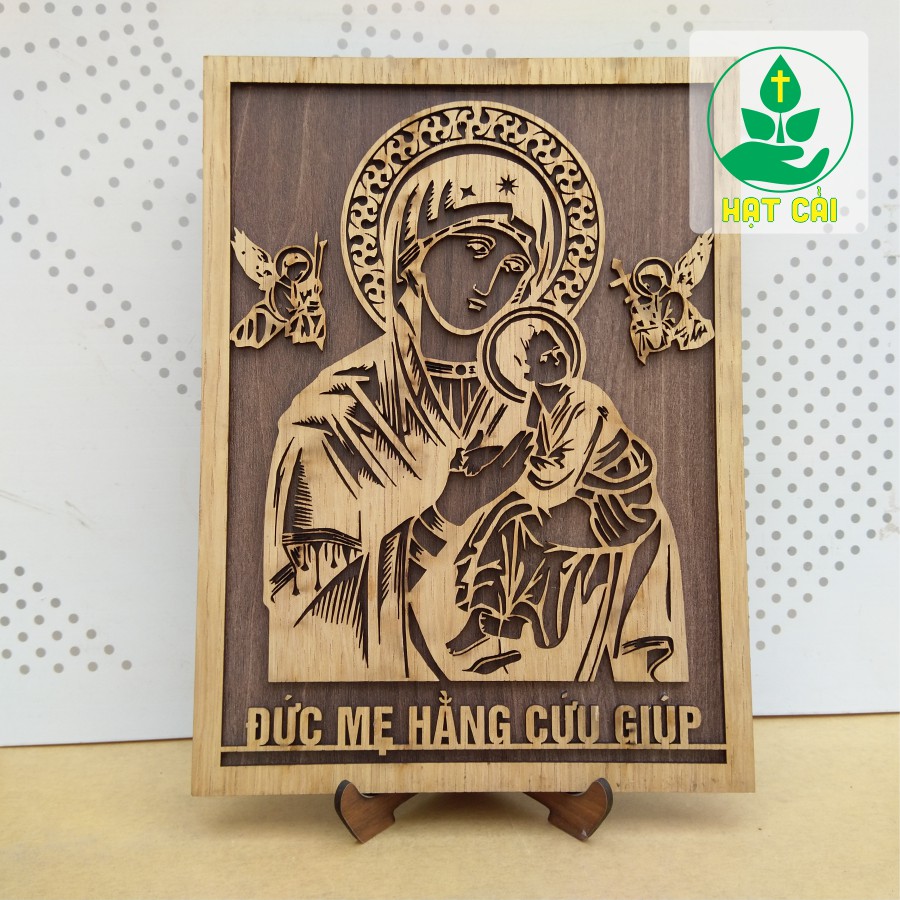 Tranh Gỗ Đức Mẹ Hằng Cứu Giúp [HC04] Cắt Khắc 3D Laser Handmade Độc Lạ (có video tự chụp)