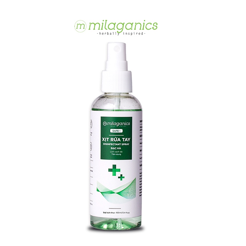 Nước Rửa Tay Khô Bạc Hà Sạch Khuẩn, Dưỡng Ẩm Không Gây Khô Da Disinfectant Spray MILAGANICS 100ml (Chai)