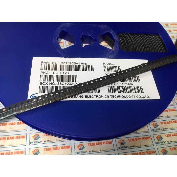 Combo 45 con BZT52C5V1, Kí Hiệu W8 Diode Zenner 5.1V SOD-123 1206