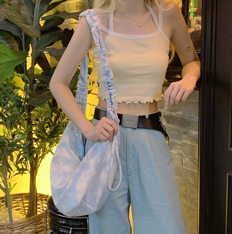 Áo Lửng Hai Dây Phối Ren Phong Cách Hàn Quốc Cho Nữ