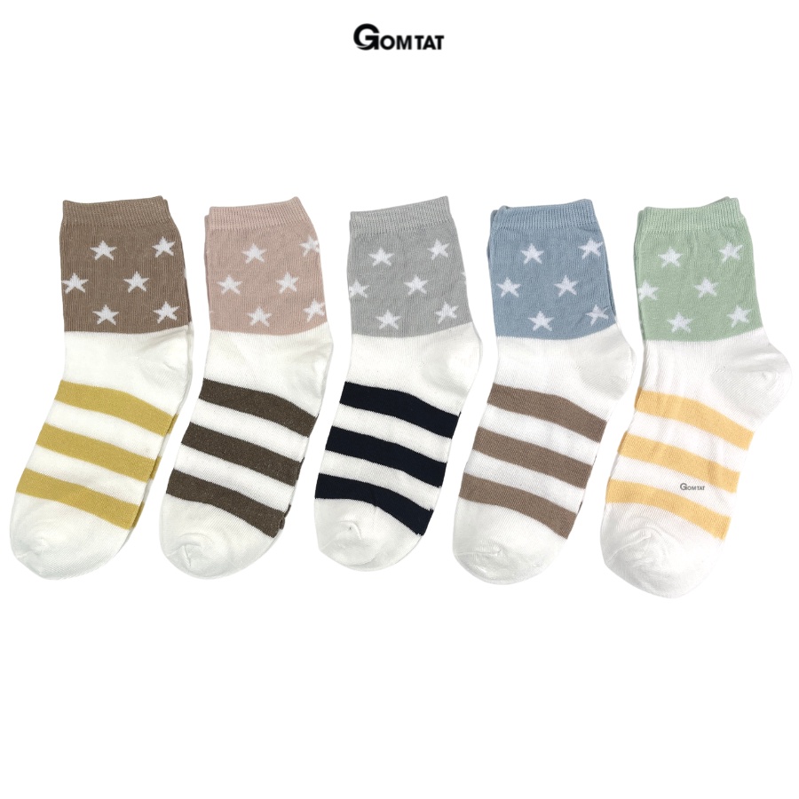 Set 5 Đôi Tất Nữ Cổ Cao GOMTAT Họa Tiết Ngôi Sao, Vớ Nữ Cao Cổ Thời Trang Siêu Dễ Thương - CBCC20