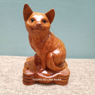 Tượng Mèo gỗ hương cao 12 cm