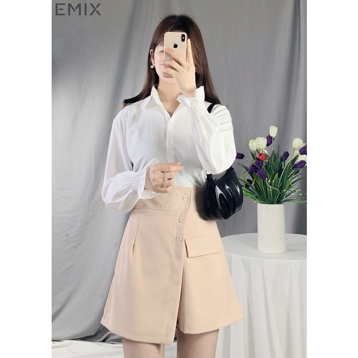 Quần short nữ váy vạt chéo EMIX (3 màu), dáng ngắn, 42cm, cạp cao, khóa sau, vải tuyết mưa, co giãn nhẹ, mềm mịn Q670