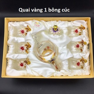 Hộp quà bộ ấm chén thủy tinh enamel HOA CÚC ( VÀNG)- Song Ngư Hoa thảo trà