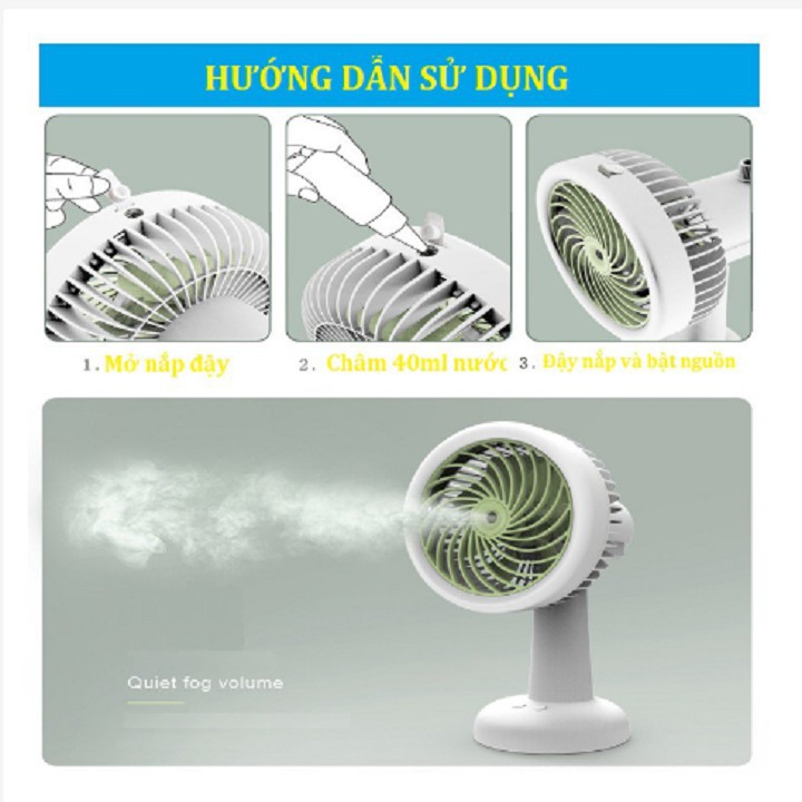 Quạt Phun Sương Mini Tích Điện Cổng USB,Quạt Điều Hòa Mini 550FP05 Để Bàn,Quạt Tích Điện Phun Sương Hơi Nước Tạo Ẩm