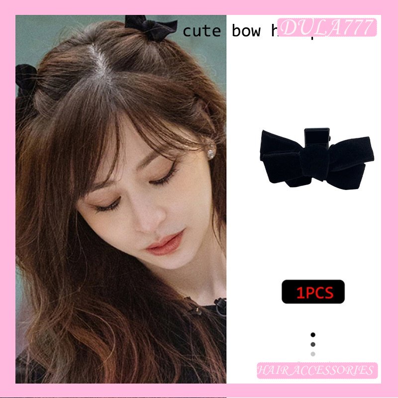 Kẹp Tóc Nơ Bằng Nhung Đen Phong Cách Thu Đông Dễ Thương Cho Nữ DULA777