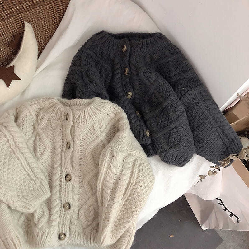 Phiên Bản Siêu tốt! Áo Khoác Cardigan Dệt Kim Một Hàng Khuy Hình Quả Dứa Phong Cách Hàn Quốc Cho Trẻ Em