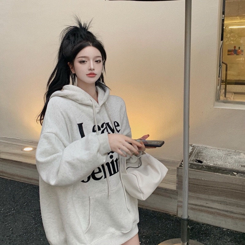 Hoodie nỉ lót bông chữ in