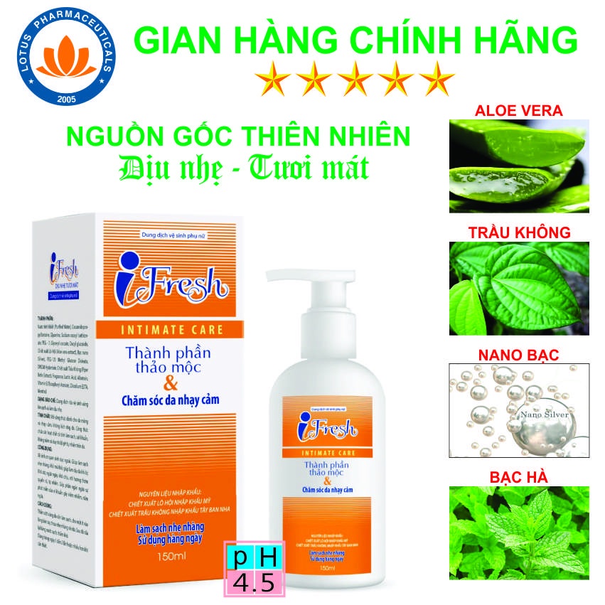 Dung dịch IFresh vệ sinh phụ nữ - làm sạch,sát khuẩn,kháng nấm,chống khô rát - Hàng Chính Hãng kèm quà 39k | Lotuspharma