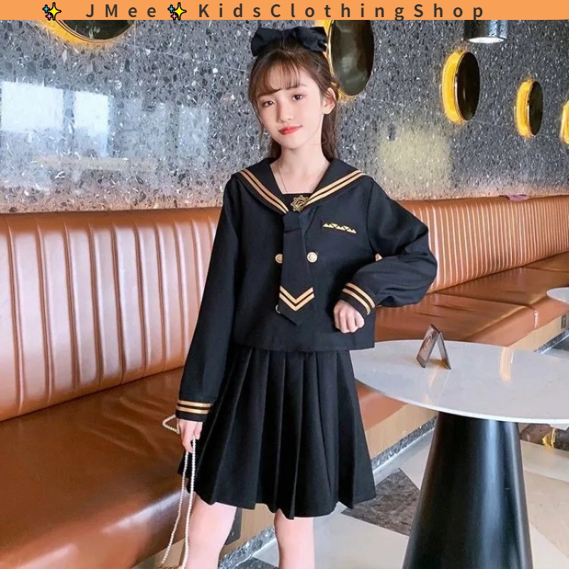Set Áo Thủy Thủ Dài Tay + Chân Váy Ngắn Thời Trang Cho Bé Gái 3-14 Tuổi