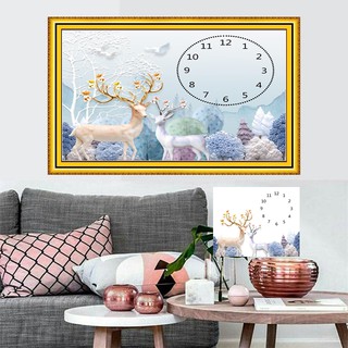 Tranh đính đá Đồng hồ Hươu Nai (60x50 cm)