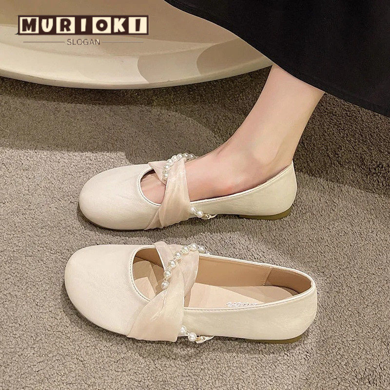 MURIOKI Giày Búp Bê Da Mềm Đế Bằng Kiểu retro Pháp Dễ Thương Cho Mẹ Bầu