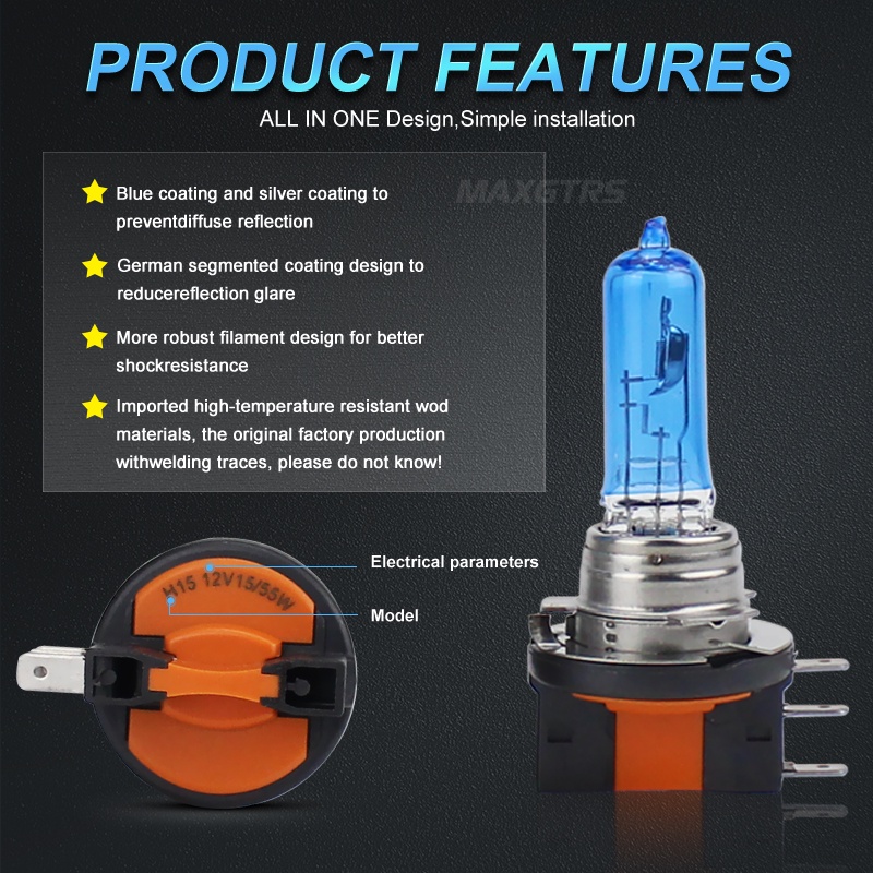 Set 2 Bóng Đèn Halogen H15 55 / 15W 4300K Chuyên Dụng Cho Xe Hơi VW Volkswagen GOLF mk 6 7