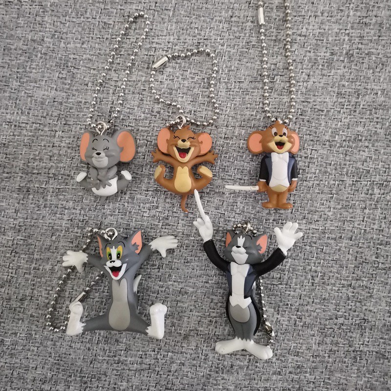 1 Bộ 5 Đồ trang trí Nhân Vật Tom & Jerry Kích Thước 3-6cm Trang Trí Túi Xách