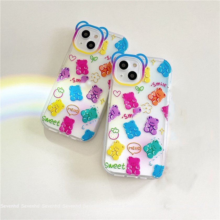 Ốp Điện Thoại Dẻo Họa Tiết Hoạt Hình Chú Gấu Nhiều Màu Dễ Thương Cho iPhone 14 13 12 11 Pro Max Xs Max Xr X 6 6s Plus