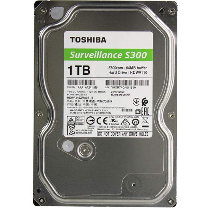 Ổ cứng Toshiba S300 Surveillance HDD 1TB dùng cho đầu ghi camera chính hãng bảo hành 3 năm