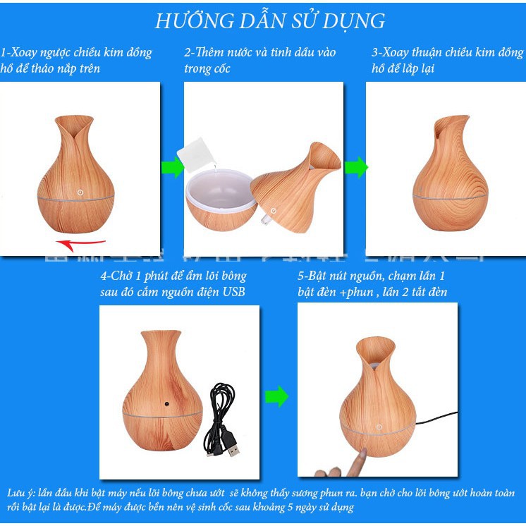 ( hàng có sẳn ) Máy xông tinh dầu, phun sương tạo ẩm vân gỗ dung tích 150ml cao cấp