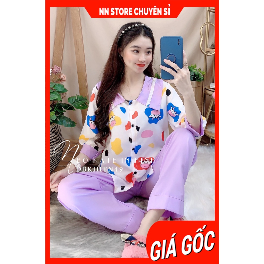 Đồ bộ nữ mặc nhà cổ tiểu thư chất kate mềm in hình dễ thương DBKTN49