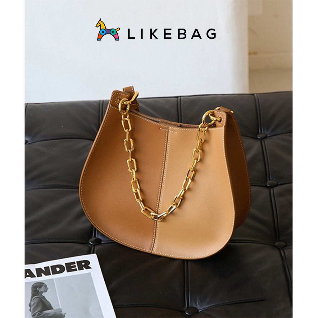 Túi đeo vai, kẹp nách nữ LIKEBAG hai màu, quai da phối xích sang trọng 222XK6990 - LIBAGI