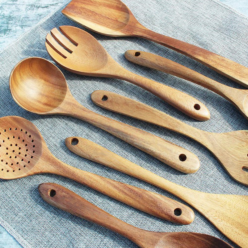Bộ 8 Muỗng Gỗ Nấu Ăn Chống Dính Không Trầy Xước Tự Nhiên