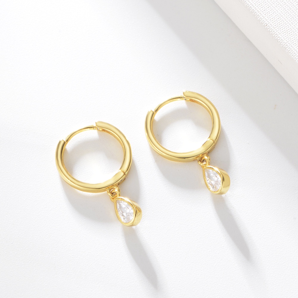 Bông Tai Mạ Bạc 925 Hình Giọt Nước Đính Đá Zircon Phong Cách Hàn Quốc Ngọt Ngào Cho Nữ