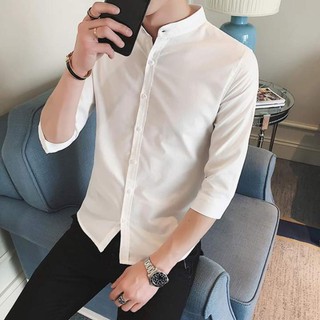 Sơ mi nam cổ tàu trắng cao cấp vải lụa dày dặn