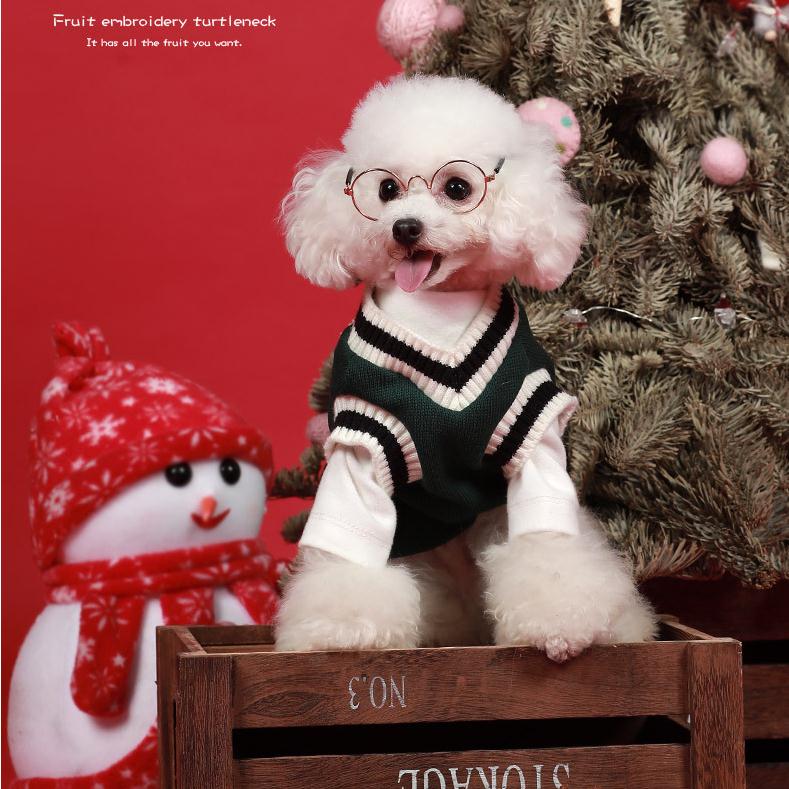 Áo len cổ chữ V lót nhung thời trang thu đông tùy chọn màu sắc cho thú cưng