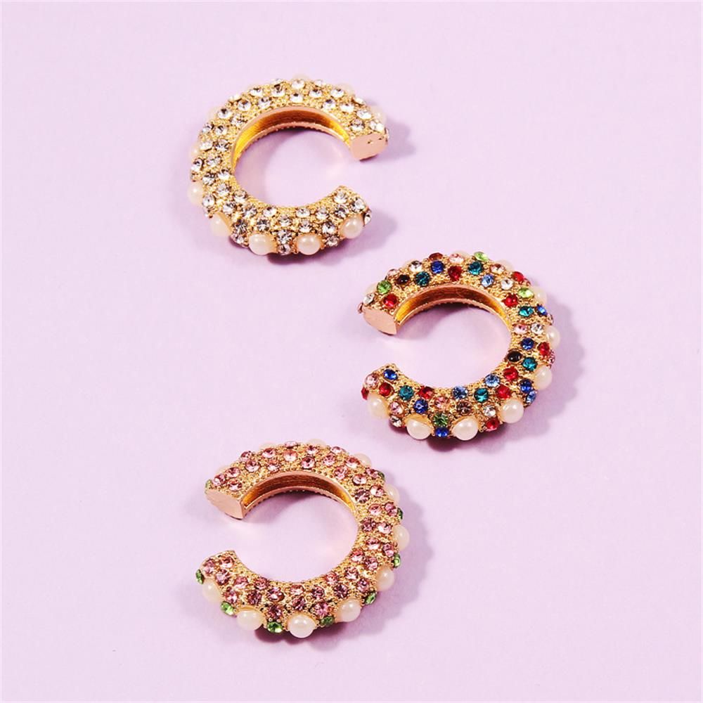 Khuyên vành tai dáng chữ C đính đá zirconia không xỏ lỗ thời trang cho nữ