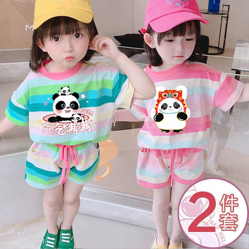 Set Áo Thun Ngắn Tay Kẻ Sọc + Quần Short Thời Trang Mùa Hè Cho Bé Gái