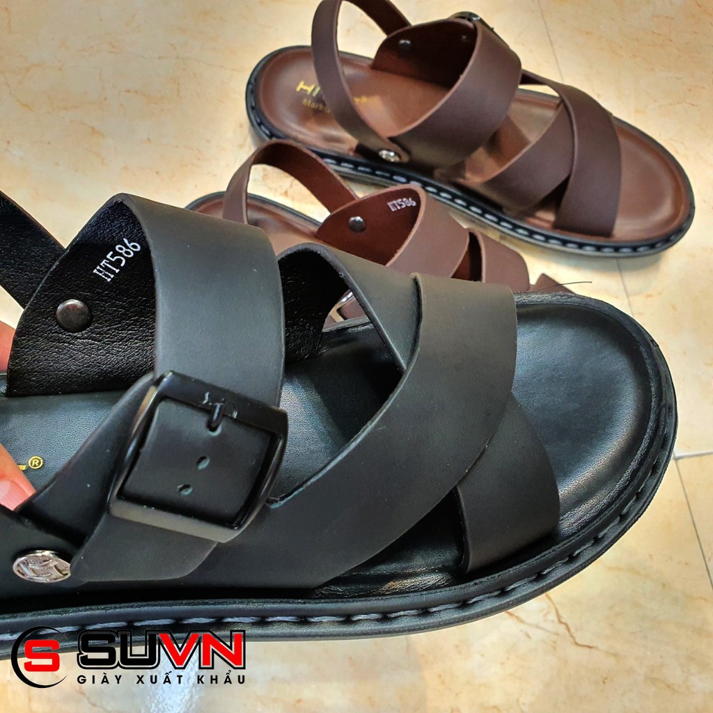 Sandal Nam Quai Chéo Da Bò Thật Cao Cấp Xịn Đẹp Đế Mát Xa Siêu Mềm Êm - HANO 0985