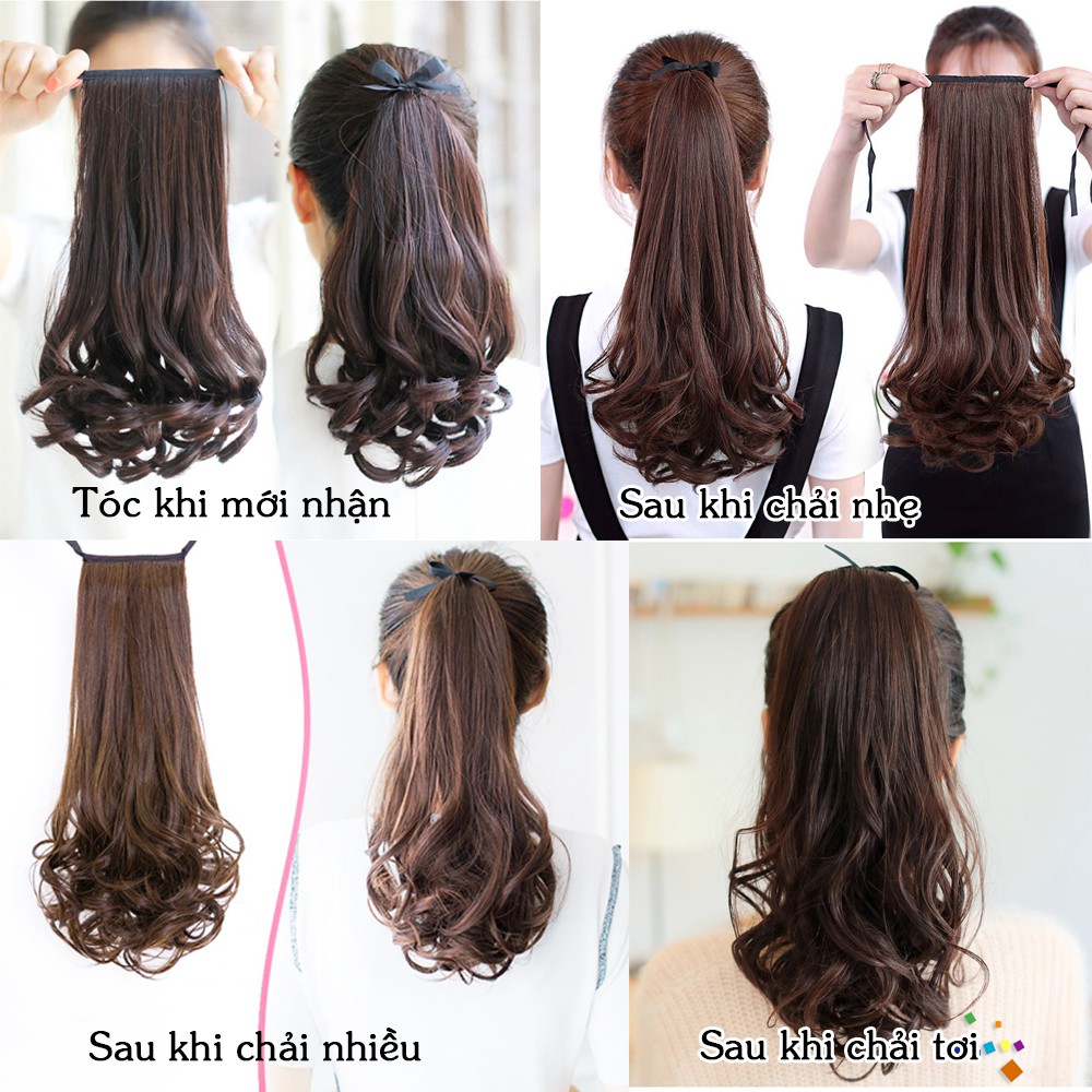 ❤️FREESHIP❤️ Tóc giả cột đuôi xoăn ngắn 39cm (buộc dây)