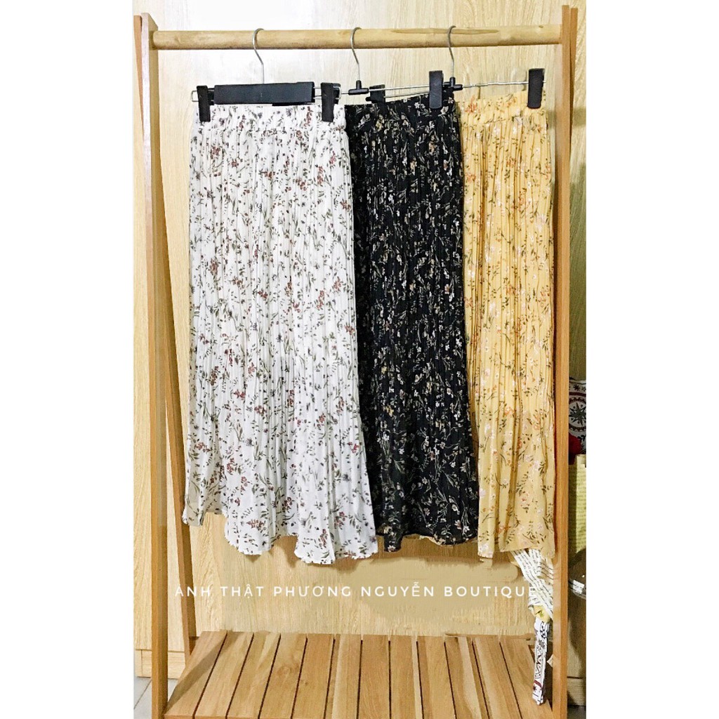 Chân váy hoa nhí xếp li nhỏ dáng dài vintage tiểu thư | BigBuy360 - bigbuy360.vn