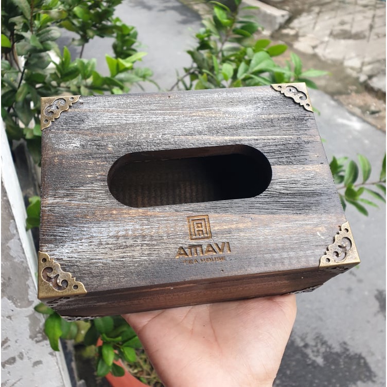 Hộp đựng khăn giấy phong cách vintage - Khắc logo FREE
